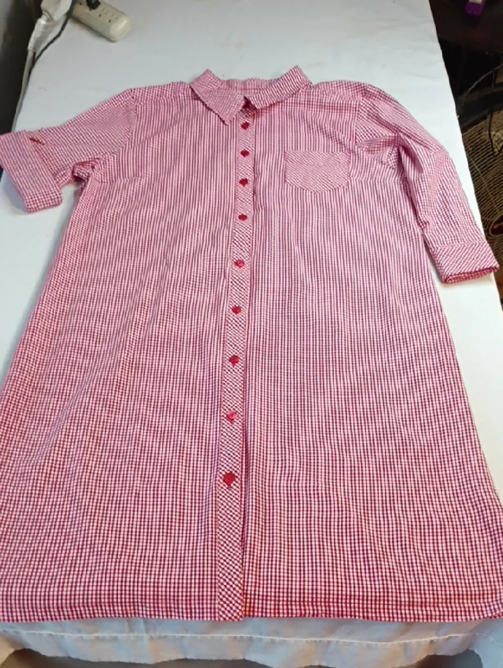 Red Gingham Button-Front Shirt Dress By D&Co - Picture 2 of 8